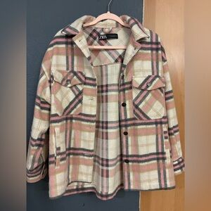 Zara Checkered Shirt Jacket in Pink and Cream